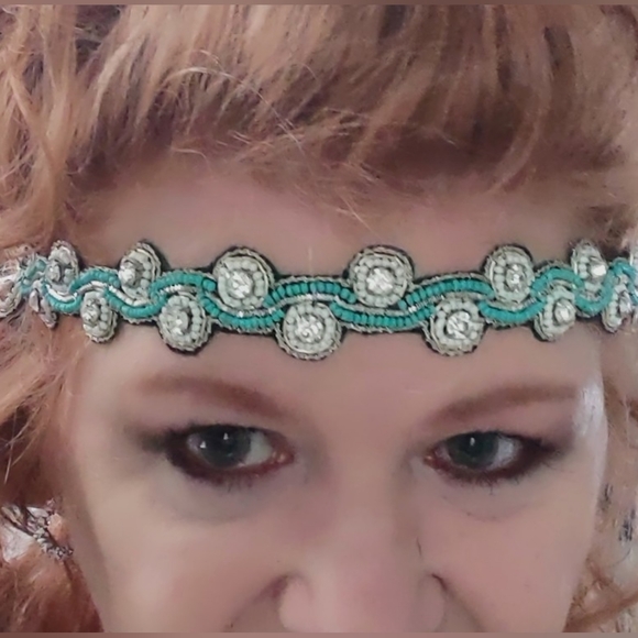 Boho Crystal & Turquoise Seed Bead Headband - Picture 12 of 16